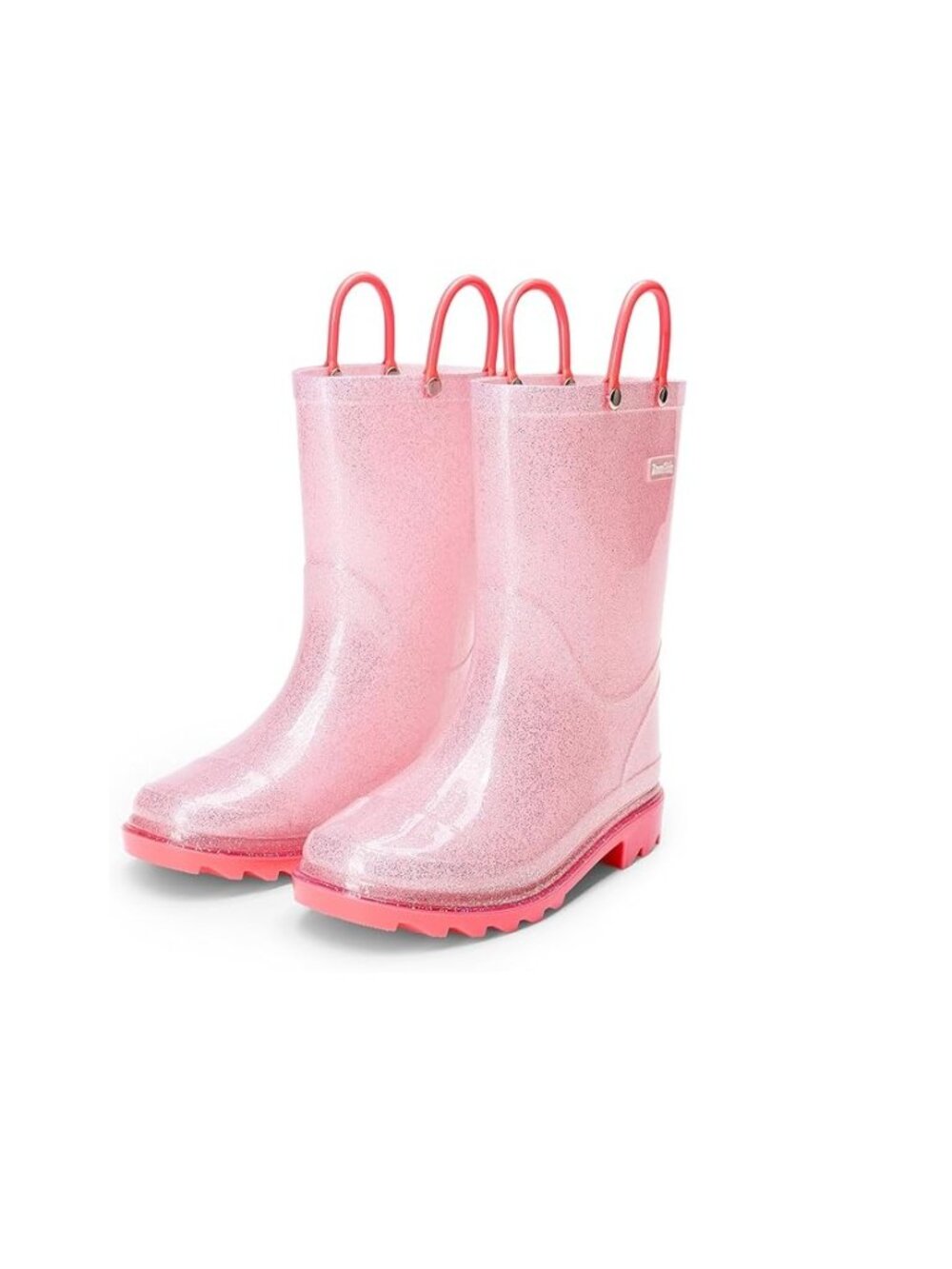 DREAM PAIRS Kids Rain Boots Easy-on Handles - Pink Glitter - Size 3